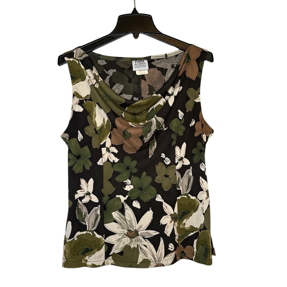 R&M Richards Floral Cowl Neck Blouse - Green, Brown, Black |Size 12